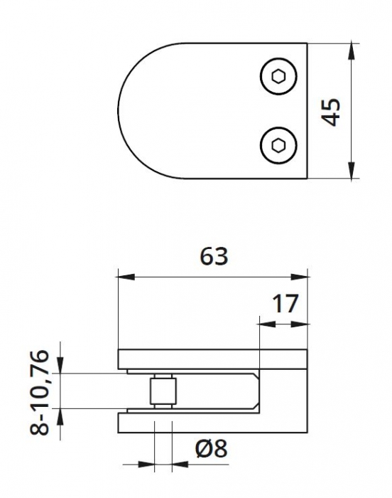 Clema MOD 22 fixare pe drept pentru montant balustrada sticla 8-10,76 mm [2]