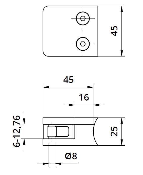 Clema MOD 230P fixare pe rotund pentru montant balustrada sticla 6,76-10,76 mm [2]