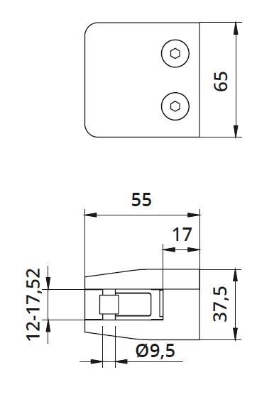 Clema MOD 24 fixare pe drept pentru montant balustrada sticla 12-17,52 mm [2]