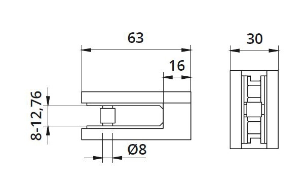 Clema MOD 25 fixare pe drept pentru montant balustrada sticla 8-12,76 mm [2]