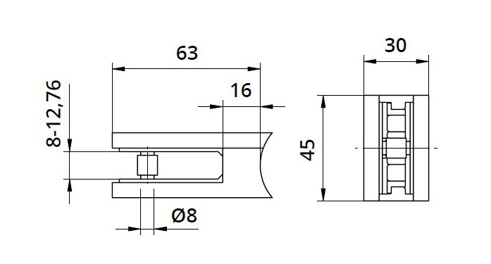Clema MOD 25 fixare pe rotund pentru montant balustrada sticla 8-12,76 mm [2]