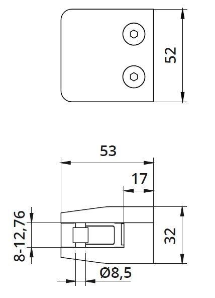 Clema MOD 26 fixare pe drept pentru montant balustrada sticla 8-12,76 mm [2]