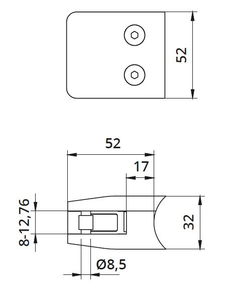 Clema MOD 26 fixare pe rotund pentru montant balustrada sticla 8-12,76 mm [2]