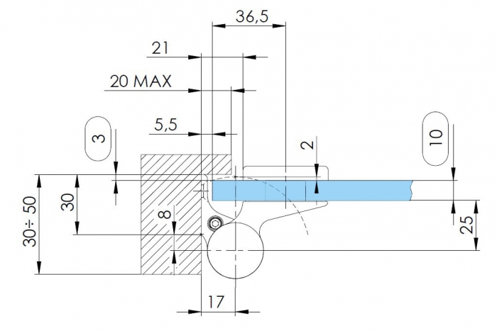 Balama hidraulica Biloba EVO Frame cu blocare 180° fixare pe toc aluminiu [5]