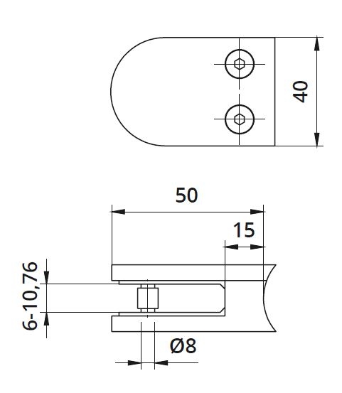 Clema MOD 20 fixare pe rotund pentru montant balustrada sticla 6-10,76 mm [2]