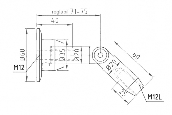 Conector superior perete/tija copertina sticla 17,52-21,52 mm [2]