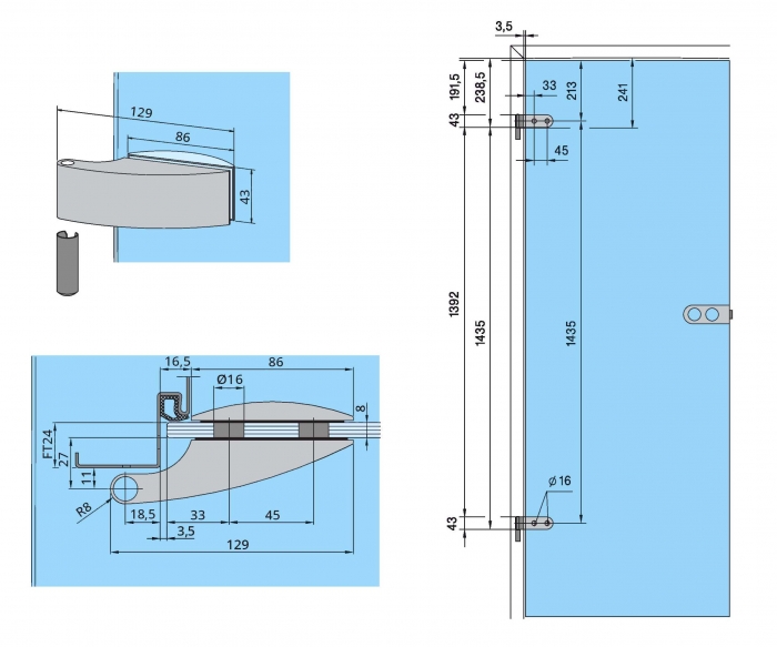 Set Dorma Arcos Studio broasca pentru baie + 2 balamale usa sticla 8 mm [3]