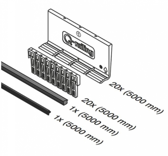 Set cale si garnituri profil U balustrada Easy Glass® Up, sticla 12-17,52 mm, L=5000 mm [2]