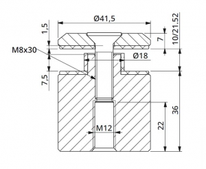 Prindere punctuala fixa cu gat Ø42x36 mm, tija M12 [1]