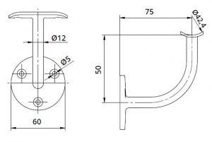 Suport perete 75x50 mm mana curenta rotunda Ø42,4 mm [1]