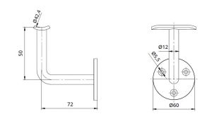 Suport perete 72x50 mm mana curenta rotunda Ø42,4 mm [1]