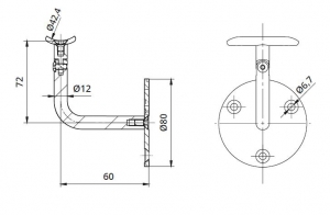 Suport perete 60x72 mm reglabil mana curenta rotunda Ø42,4 mm [1]