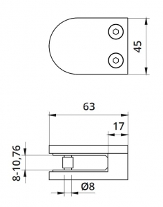 Clema MOD 22 fixare pe drept pentru montant balustrada sticla 8-10,76 mm [1]