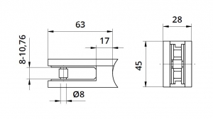 Clema MOD 22 fixare pe rotund pentru montant balustrada sticla 8-10,76 mm [1]