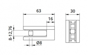 Clema MOD 25 fixare pe drept pentru montant balustrada sticla 8-12,76 mm [1]