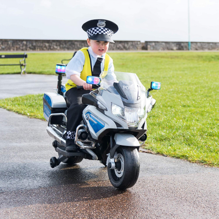 BMW Official Kids Electric Ride-On Police Bike, with Stabilisers, Silver [1]