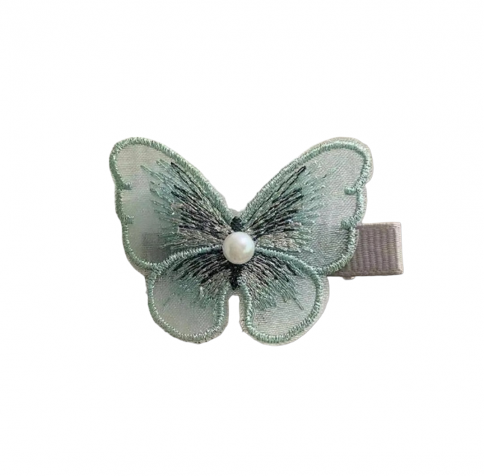 CLAMA PAR PENTRU FETE FLUTURE BRODAT 4/SET ALB TURQUOISE [2]