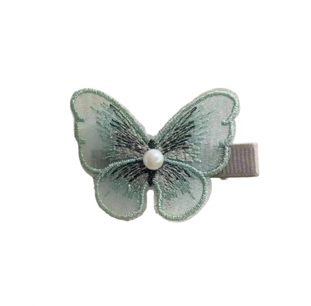 CLAMA PAR PENTRU FETE FLUTURE BRODAT 4/SET ALB TURQUOISE [1]