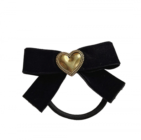 Elastice de par - ELASTICE PAR FUNDA NEAGRA CATIFEA INIMA METAL 2/SET