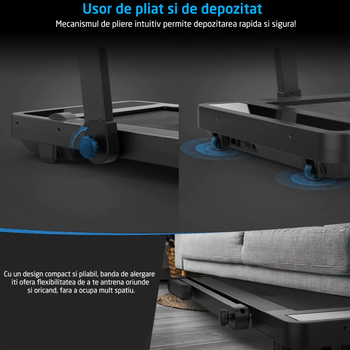 Banda de Alergat GO4FIT® Model FIT10, Viteza Maxima 12km/h, Motor 2.5CP, Sistem Pliere, 15 Programe, Bluetooth, Aplicatii, Kinomap, Zwift, FitShow, Greutate Utilizator 120 kg, Timp, Distanta, Calorii [7]