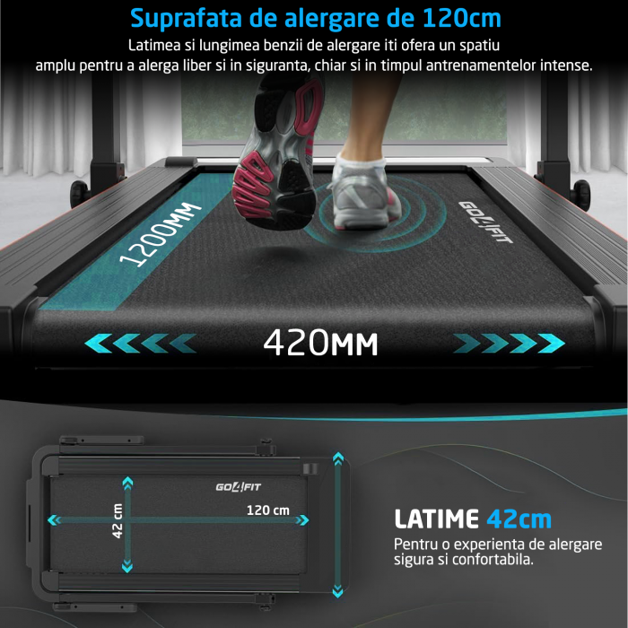 Banda de Alergat GO4FIT® Model FIT10, Viteza Maxima 12km/h, Motor 2.5CP, Sistem Pliere, 15 Programe, Bluetooth, Aplicatii, Kinomap, Zwift, FitShow, Greutate Utilizator 120 kg, Timp, Distanta, Calorii [3]