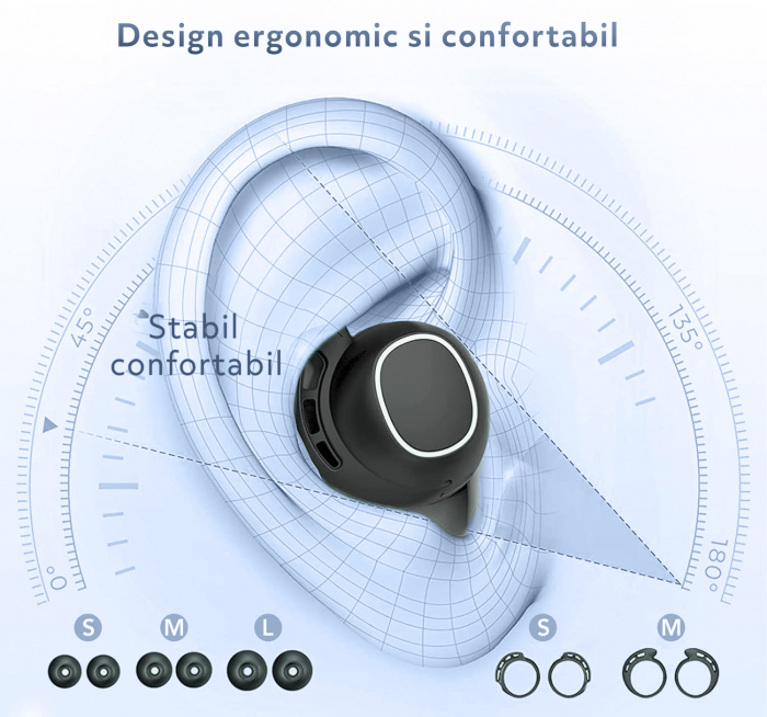 Casti Wireless Audio fara Fir, Bluetooth 5.3, Microfon, Afisaj LED Control Tactil, Autonomie 60h, Tip Incarcare Type-C, Carcasa Magnetica, Rezistenta la Apa IPX8, 500mAh, Negru [6]