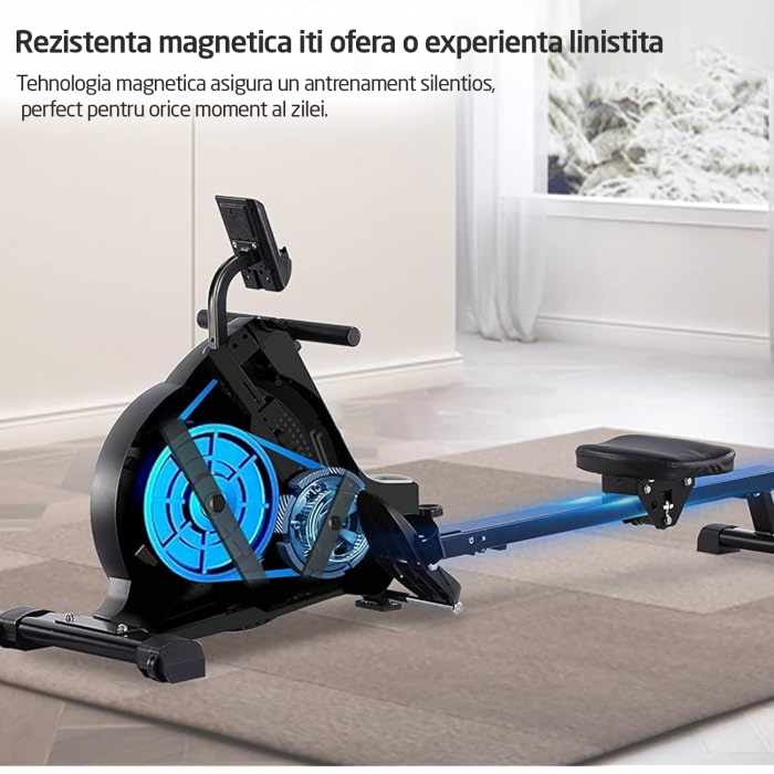 Aparat Vaslit GO4FIT® Model R100, Volanta Magnetica 4kg, Greutate Suportata 130kg, 16 Trepte, Bluetooth, Aplicatii, Kinomap, Zwift, FitShow, Pliabil, Suport Telefon, Afisaj Digital [6]