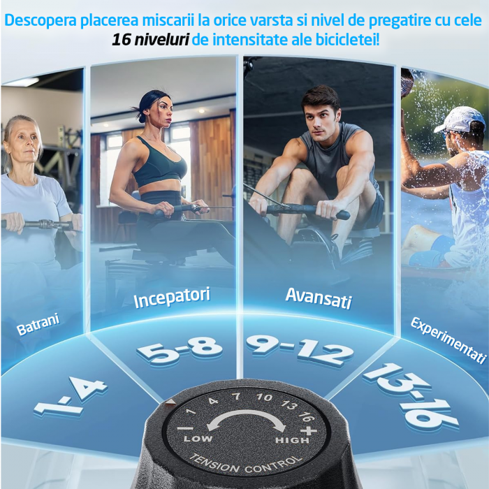 Aparat Vaslit GO4FIT® Model R100, Volanta Magnetica 4kg, Greutate Suportata 130kg, 16 Trepte, Bluetooth, Aplicatii, Kinomap, Zwift, FitShow, Pliabil, Suport Telefon, Afisaj Digital [2]