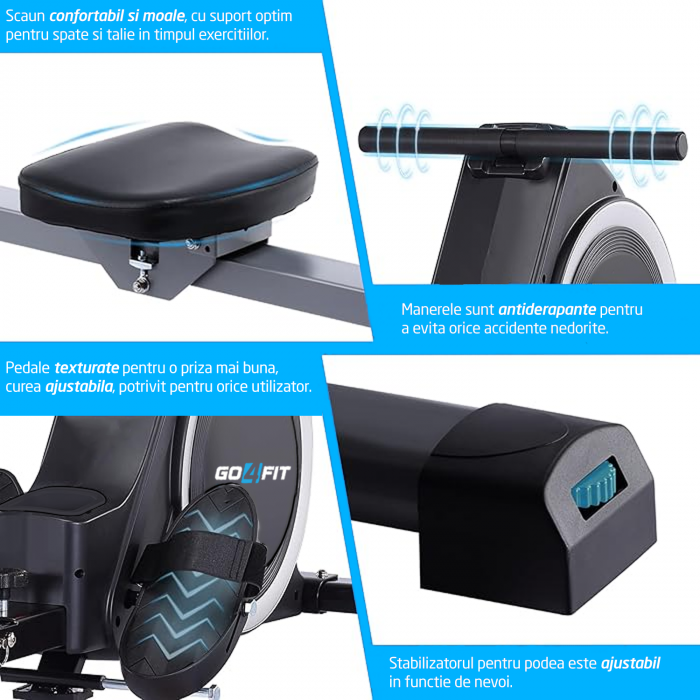 Aparat Vaslit GO4FIT® Model R100, Volanta Magnetica 4kg, Greutate Suportata 130kg, 16 Trepte, Bluetooth, Aplicatii, Kinomap, Zwift, FitShow, Pliabil, Suport Telefon, Afisaj Digital [7]