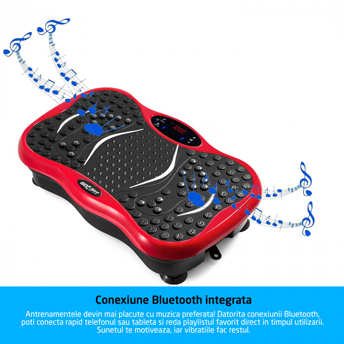 Aparat vibromasaj, GO4FIT, model GF1000, platforma vibratii cu 2 benzi de rezistenta fitness , greutate maxim admisa 120 kg, putere 200 W, telecomanda inclusa, rosu [4]
