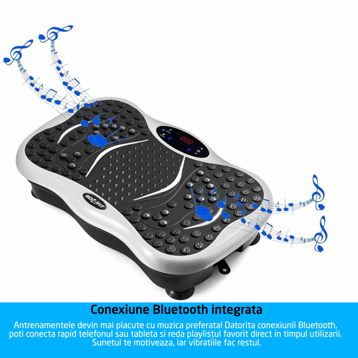 Aparat vibromasaj, GO4FIT, model GF1000, platforma vibratii cu 2 benzi de rezistenta fitness , greutate maxim admisa 120 kg, putere 200 W, telecomanda inclusa, alb [4]