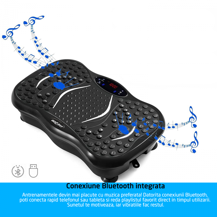 Aparat vibromasaj, GO4FIT, model GF1000, platforma vibratii cu 2 benzi de rezistenta fitness , greutate maxim admisa 120 kg, putere 200 W, telecomanda inclusa, negru [4]