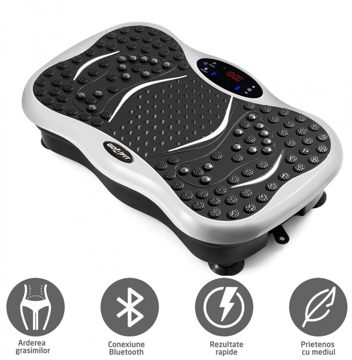 Aparat vibromasaj, GO4FIT, model GF1000, platforma vibratii cu 2 benzi de rezistenta fitness , greutate maxim admisa 120 kg, putere 200 W, telecomanda inclusa, alb [5]