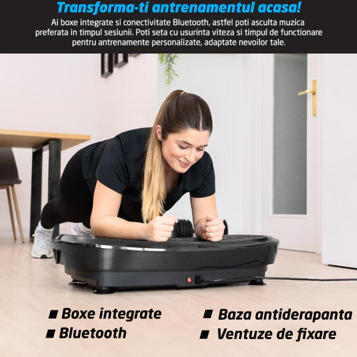 Aparat Vibromasaj GO4FIT®, Model GF2000, 200W, 120 Niveluri Viteza, Programe Presetate P1-P5, Bluetooth & Boxe, Telecomanda, Benzi Incluse, Greutate Maxima 150 kg, Negru [4]