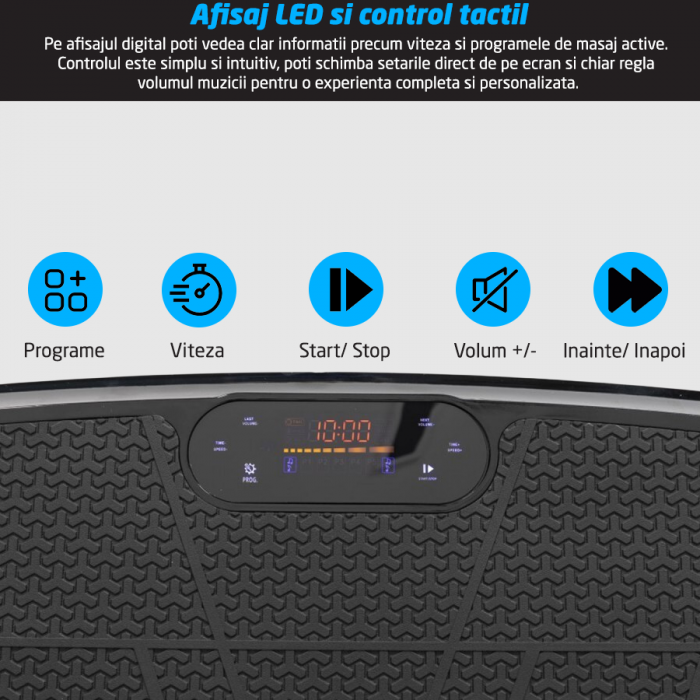 Aparat Vibromasaj GO4FIT®, Model GF2000, 200W, 120 Niveluri Viteza, Programe Presetate P1-P5, Bluetooth & Boxe, Telecomanda, Benzi Incluse, Greutate Maxima 150 kg, Alb [3]