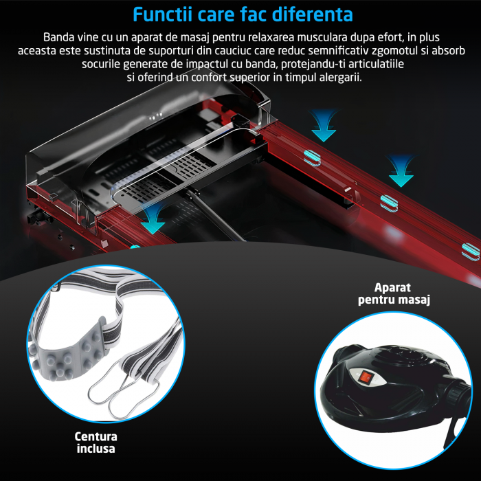 Banda de Alergare Electrica GO4FIT® Premium, Model FIT1000, Motor 4.5 CP, Viteza 1-20 km/h, Aparat Masaj, 15 Programe, Inclinare Automata 20%, Greutate Maxima Utilizator 140 kg, Bluetooth [6]