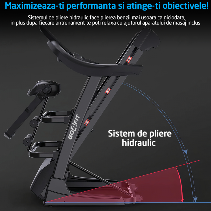 Banda de Alergare Electrica GO4FIT® Premium, Model FIT1000, Motor 4.5 CP, Viteza 1-20 km/h, Aparat Masaj, 15 Programe, Inclinare Automata 20%, Greutate Maxima Utilizator 140 kg, Bluetooth [5]