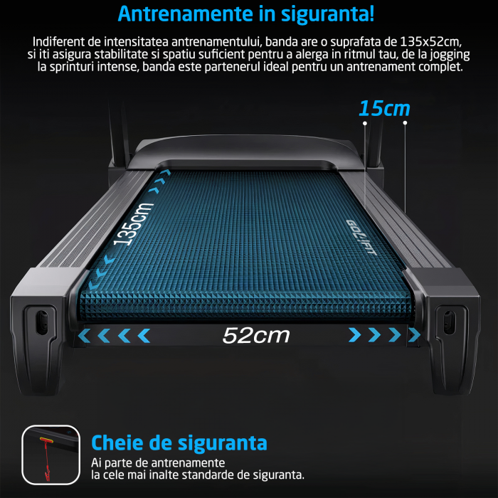 Banda de Alergare Electrica GO4FIT® Premium, Model FIT1000, Motor 4.5 CP, Viteza 1-20 km/h, Aparat Masaj, 15 Programe, Inclinare Automata 20%, Greutate Maxima Utilizator 140 kg, Bluetooth [2]