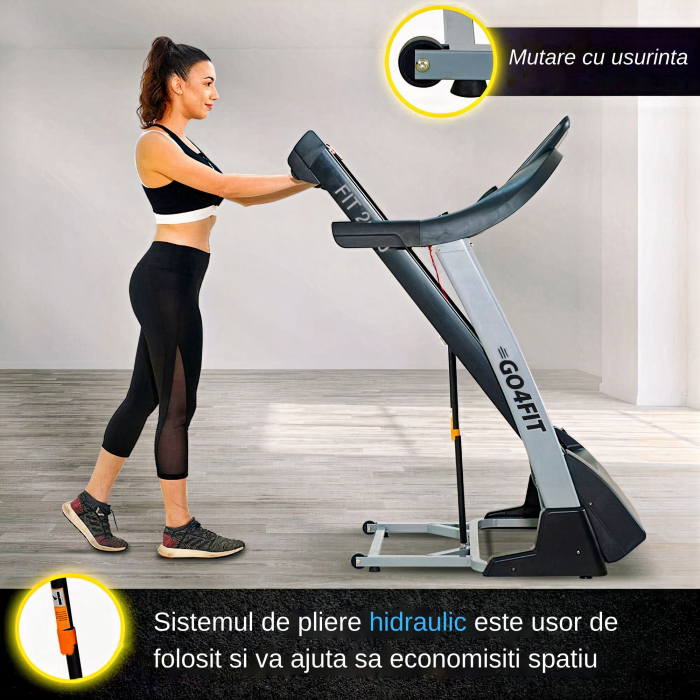 Banda de Alergare Electrica GO4FIT® Premium, Model FIT2000, Motor 4 CP, Viteza 1-20 km/h, Inclinare Automata 15%, Greutate Maxima Utilizator 150 kg, Bluetooth, Aplicatii, Cheie Siguranta [5]