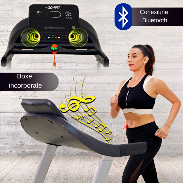 Banda de Alergare Electrica GO4FIT® Premium, Model FIT2000, Motor 4 CP, Viteza 1-20 km/h, Inclinare Automata 15%, Greutate Maxima Utilizator 150 kg, Bluetooth, Aplicatii, Cheie Siguranta [7]