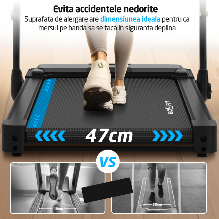 Banda de Alergat GO4FIT® Model FIT100, Viteza Maxima 16km/h, Motor 3.5CP, Sistem Pliere Hidraulic, Amortizare, Inclinare Manuala, Bluetooth, Aplicatii Telefon, Greutate Maxima Utilizator 130kg [3]