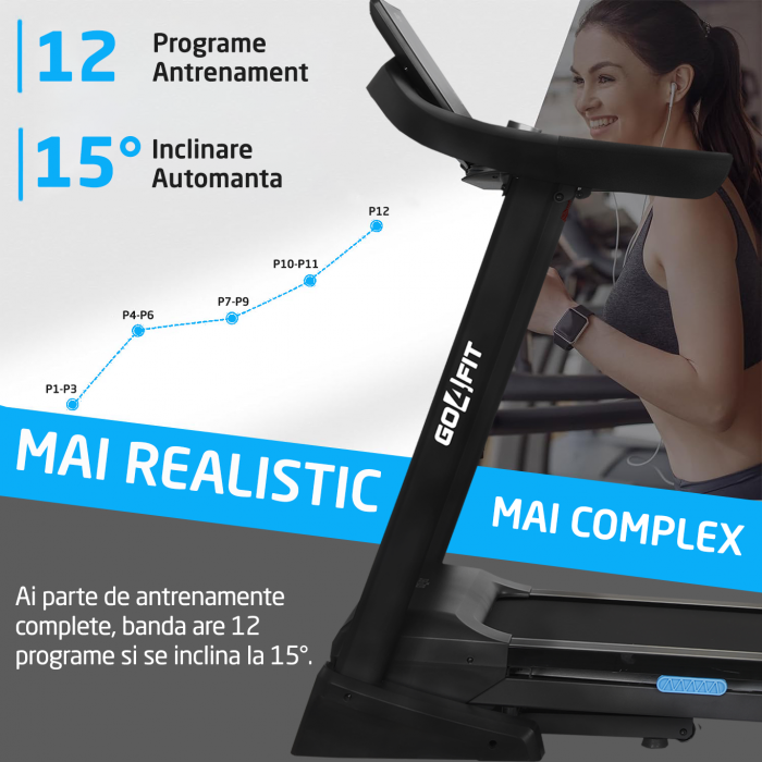 Banda de Alergat GO4FIT® Model FIT200, Viteza Maxima 18km/h, Motor 3.5CP, Sistem Pliere Hidraulic, Amortizare, Inclinare Automanta 15 Grade, Bluetooth, Aplicatii Telefon, Greutate Maxima Utilizator 13 [5]