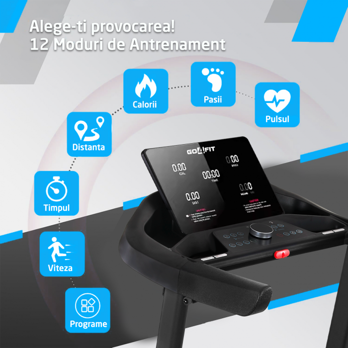 Banda de Alergat GO4FIT® Model FIT200, Viteza Maxima 18km/h, Motor 3.5CP, Sistem Pliere Hidraulic, Amortizare, Inclinare Automanta 15 Grade, Bluetooth, Aplicatii Telefon, Greutate Maxima Utilizator 13 [4]
