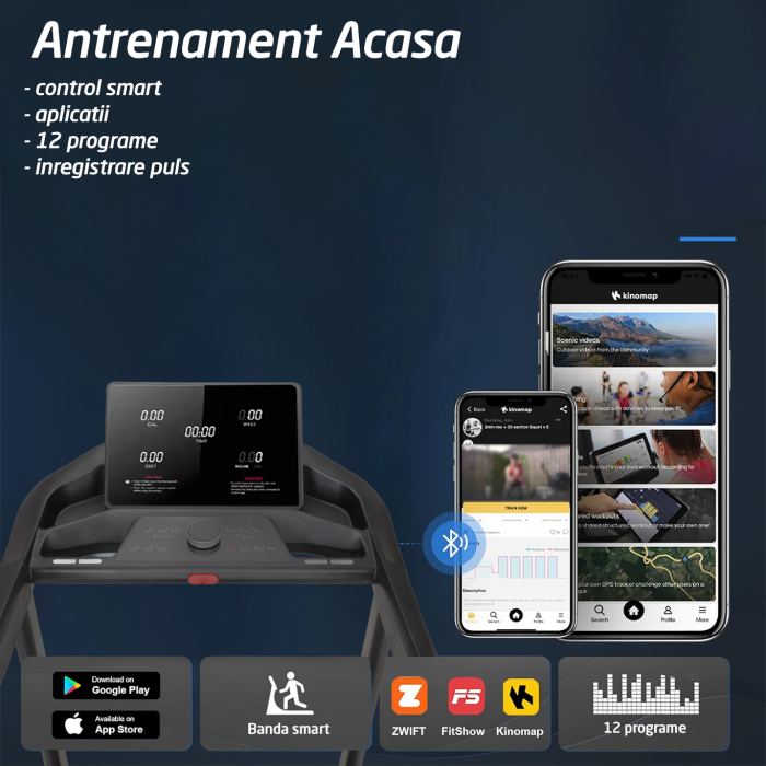 Banda de Alergat GO4FIT® Model FIT200, Viteza Maxima 18km/h, Motor 3.5CP, Sistem Pliere Hidraulic, Amortizare, Inclinare Automanta 15 Grade, Bluetooth, Aplicatii Telefon, Greutate Maxima Utilizator 13 [7]