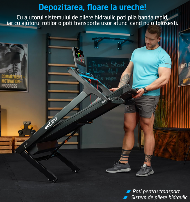 Banda de Alergat GO4FIT® Model FIT300, Viteza Maxima 16km/h, Motor 3CP, Sistem Pliere Hidraulic, 15 Programe, Bluetooth, Aplicatii, Kinomap, Zwift, FitShow, Greutate Utilizator 130 kg [4]