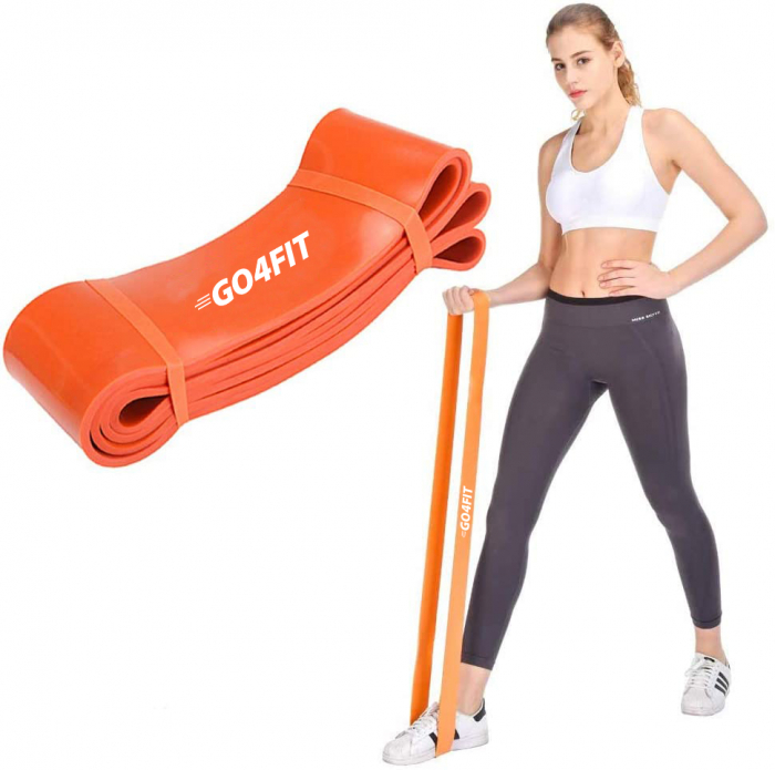 Banda elastica lunga GO4FIT, resistance band pentru fitness, antrenament sala, gimnastica recuperare, rezistenta 30-70 kg, portocalie [3]