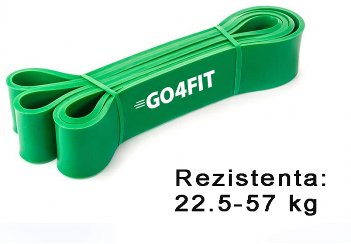 Banda elastica lunga GO4FIT, resistance band pentru fitness, antrenament sala, gimnastica recuperare, rezistenta 22.5-57 kg, verde [5]