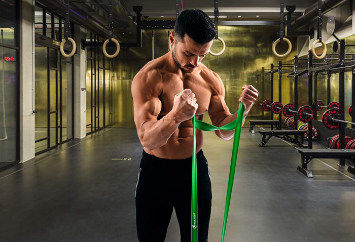 Banda elastica lunga GO4FIT, resistance band pentru fitness, antrenament sala, gimnastica recuperare, rezistenta 22.5-57 kg, verde [6]