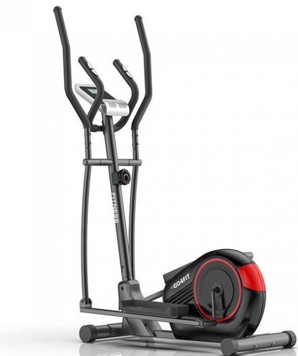 Bicicleta eliptica magnetica, GO4FIT, pentru fitness cu monitorizare activitati fizice, puls, viteza, timp, distanta si calorii, greutate maxima 110 kg, 8 niveluri de rezistenta, volanta 5 kg, rosie [1]
