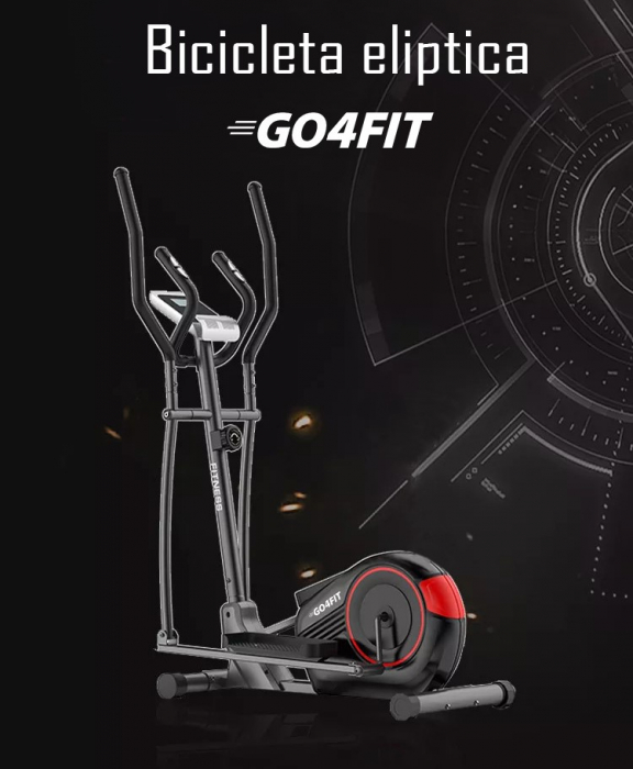 Bicicleta eliptica magnetica, GO4FIT, pentru fitness cu monitorizare activitati fizice, puls, viteza, timp, distanta si calorii, greutate maxima 110 kg, 8 niveluri de rezistenta, volanta 5 kg, rosie [11]